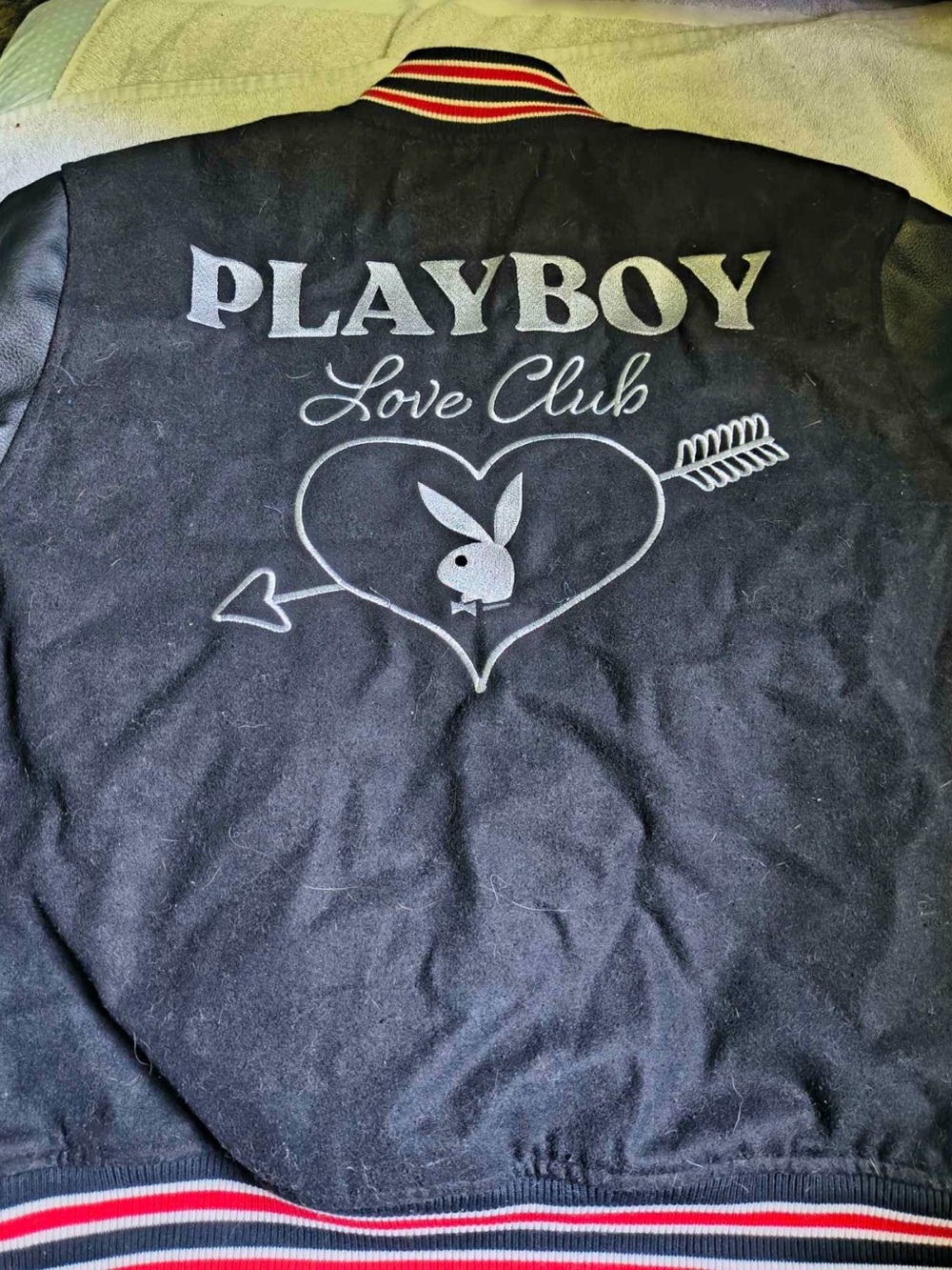 PLAYBOY Black 'Love Club' Heart Logo Varsity Jacket